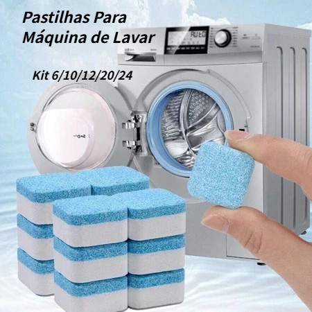 Kit 6/10/12/15/20/24 Limpador de Máquina de Lavar – Pastilha Efervescente Limpeza Profunda Remoção de Manchas e Sujeiras