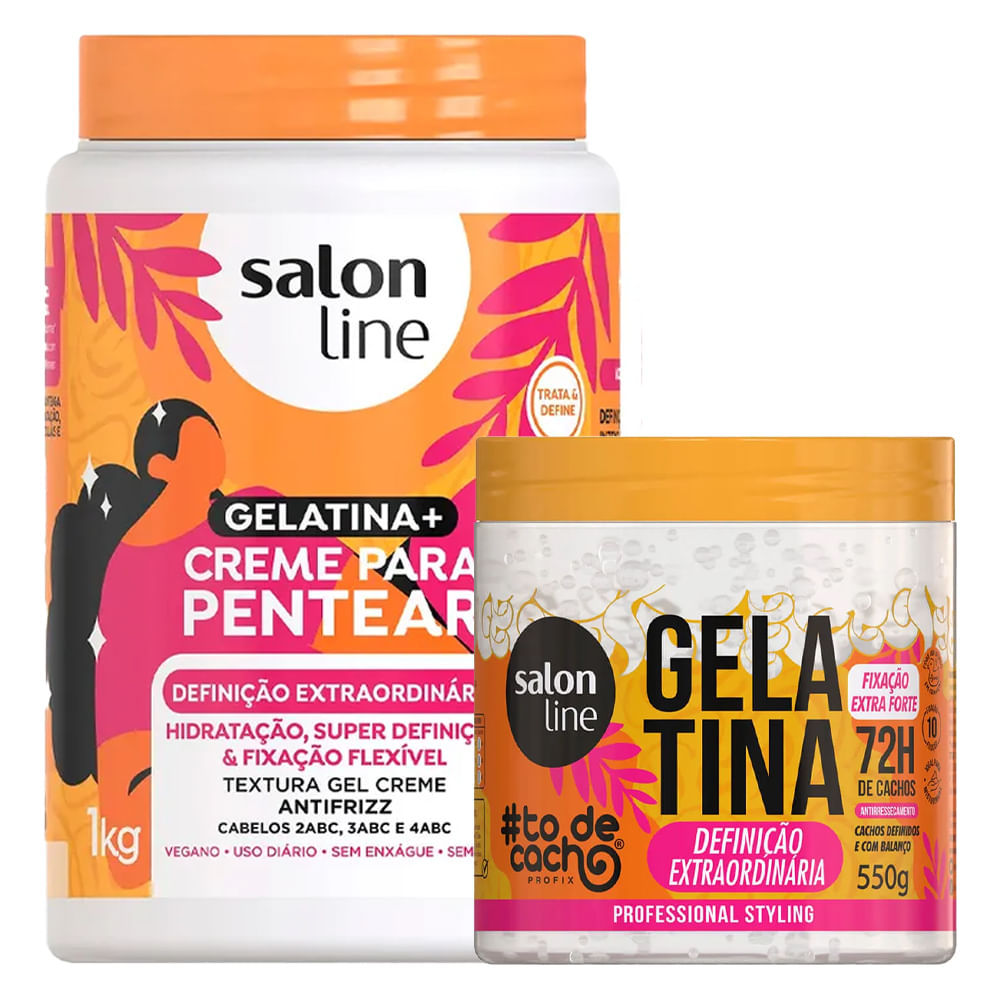 Kit Salon Line #todecacho Definição Extraordinária Creme para Pentear 1kg + Gelatina 550g em Oferta na Shopee