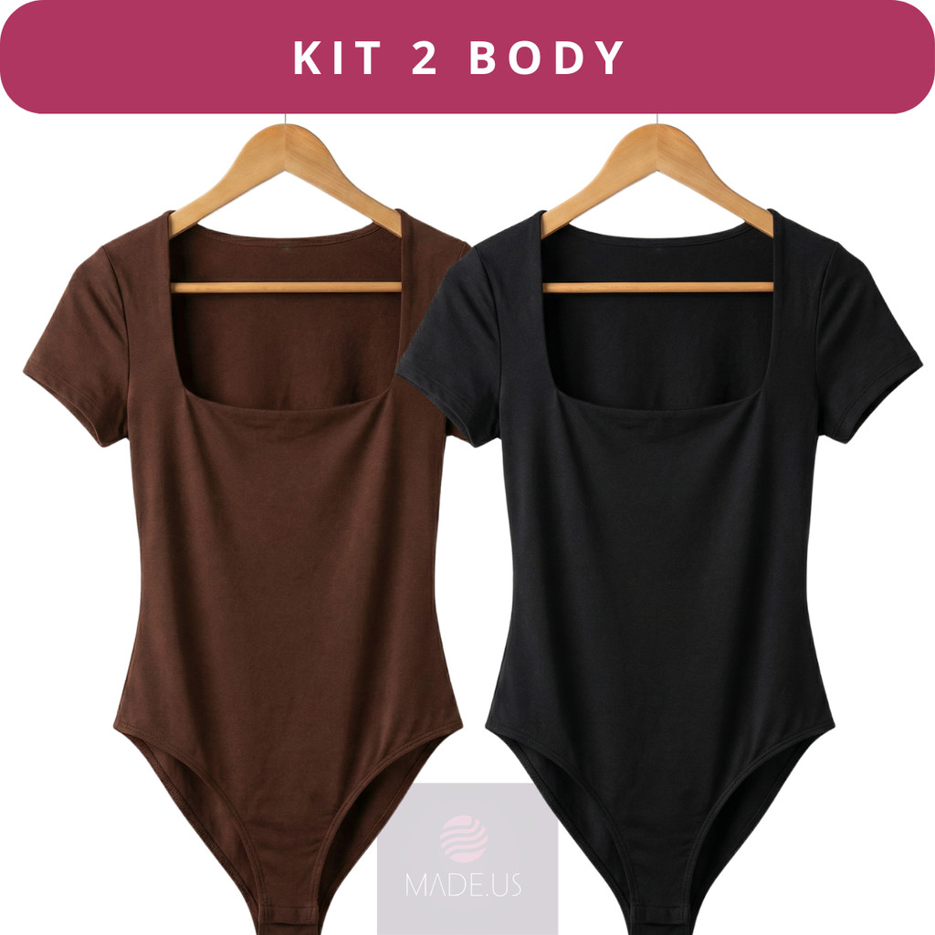 Kit 2 Bory Manga Curta Body Decote Quadrado Feminino Liso Suplex Basico em Oferta na Shopee