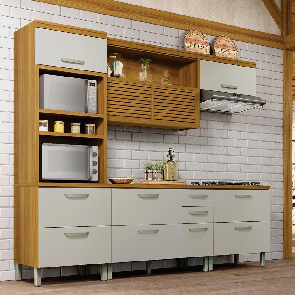 Cozinha Compacta Princesa 7 Portas 5 Gavetas Freijó e Off White em Oferta na Shopee