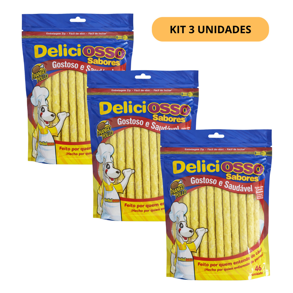 PETISCO CAO MASTIGAVEL OSSO DELICIOSSO FRANGO FINO 200G-KIT3 em Oferta na Shopee