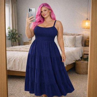 Vestido plus size longo elgante luxo forrado confortável  liso pronta entrega soltinho sem bojo