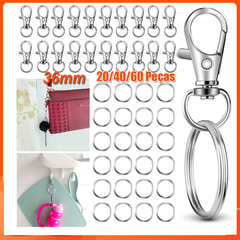 20-60pçs 36mm Argola para chaveiro de ganchos de chaveiro de faça você mesmo chaveiro joias acessórios de fivela Prata