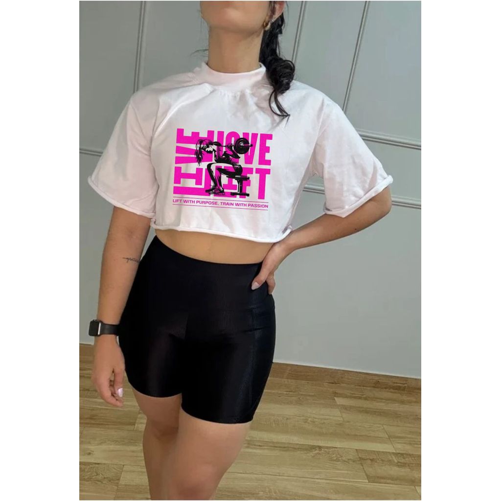 Cropped Camiseta Academia Treinar Estilosa Live Oversized Tshirt Tendência Treino Algodão Confortável  Básicas
