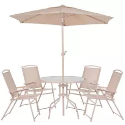 Conjunto de Mesa e Cadeira e Guarda Sol para Jardim em Aço Bege Malibu MOR