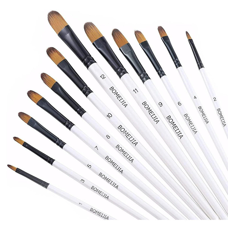 Kit com 12 Pincéis artísticos para pintura cerdas macias, aquarela, guache, pintura a óleo, acrílico