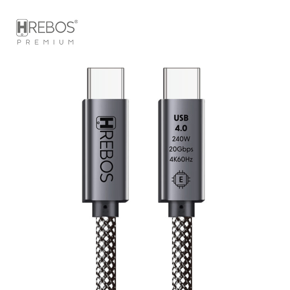 Cabo Hrebos Premium Ultimate 240W USB Tipo C para USB Tipo C 4K 60Hz Nylon Trançado Alta Durabilidade 2 Metros