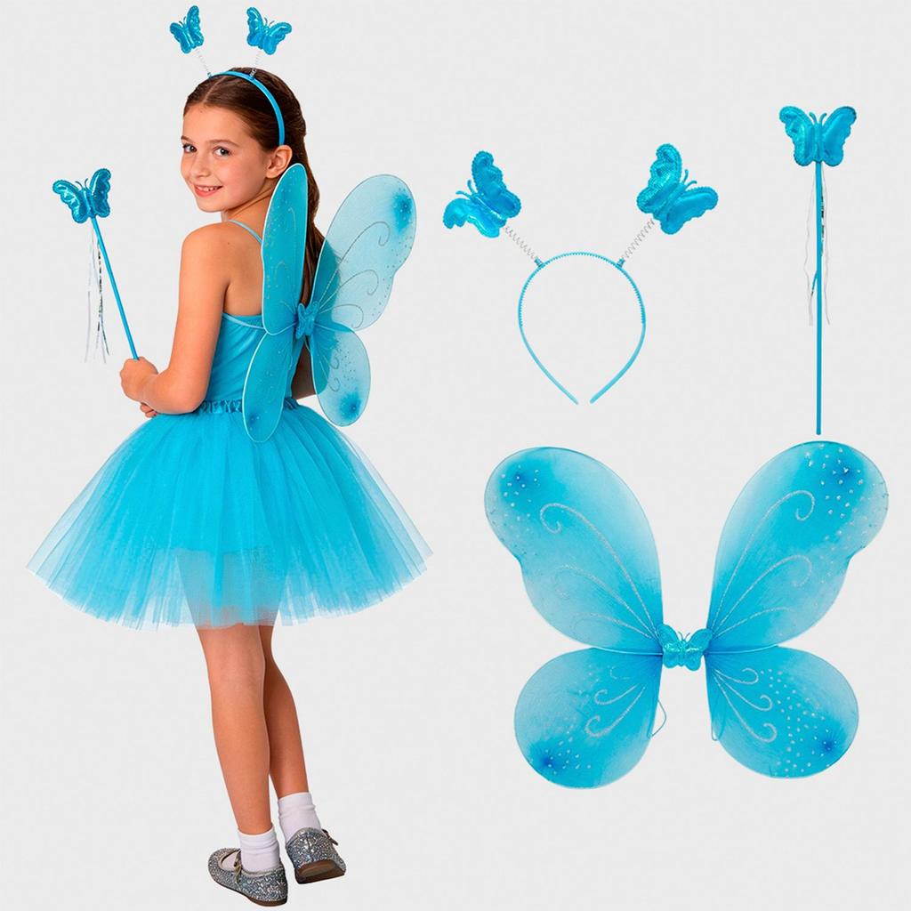 Asa de Borboleta Infantil de Carnaval Com Tiara e Varinha Azul em Oferta na Shopee