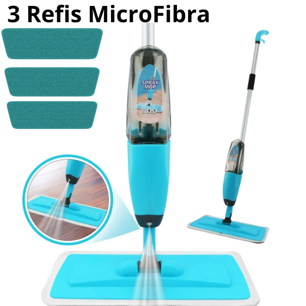 Mop Spray Magico Com Reservatorio Rodo De Limpeza 3 Refis de MicroFibra em Oferta na Shopee
