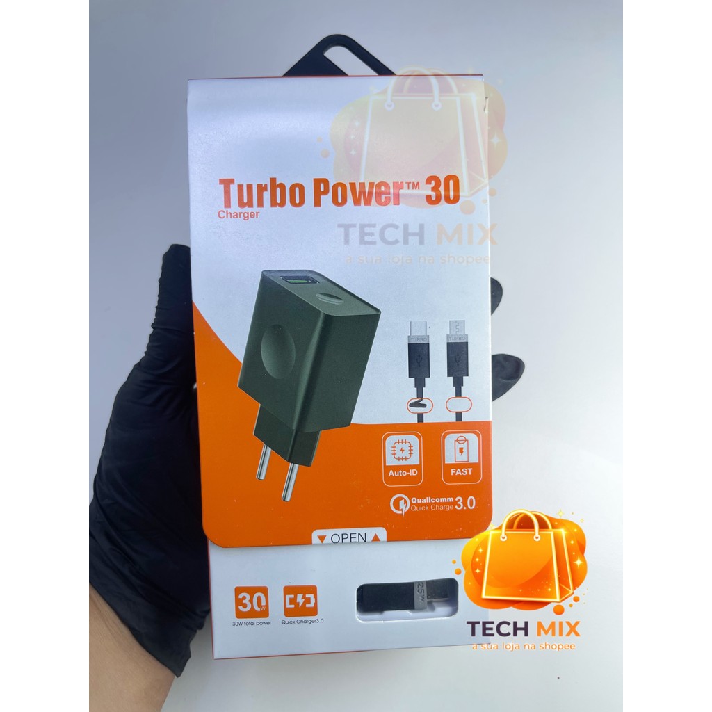 Carregador Tipo C Turbo Power Quick Charge 3.0 Auto ID