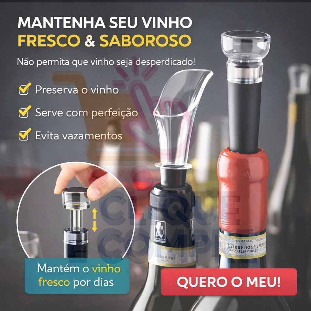 Kit Para Vinho Com Bico Aerador Tampa a Vácuo para Vinho e Espumante