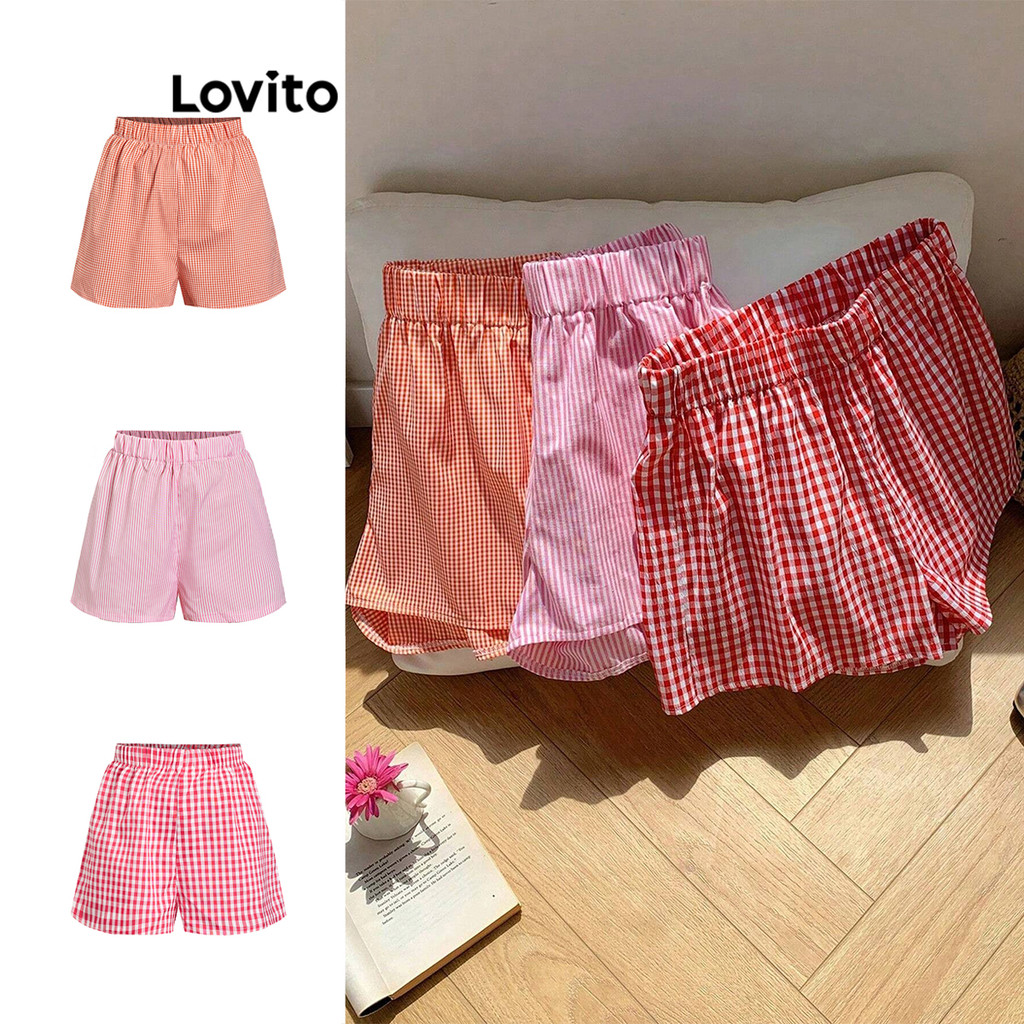 Lovito Shorts Básicos Xadrez Boho Para O Verão/primavera Feminino LBL15341