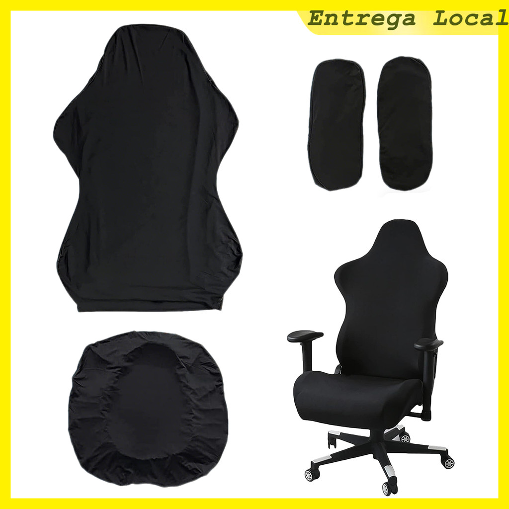 Kit protetor para cadeira gamer elástico preto 4 peças, capas para braços, encosto e assento, capa anti poeira para