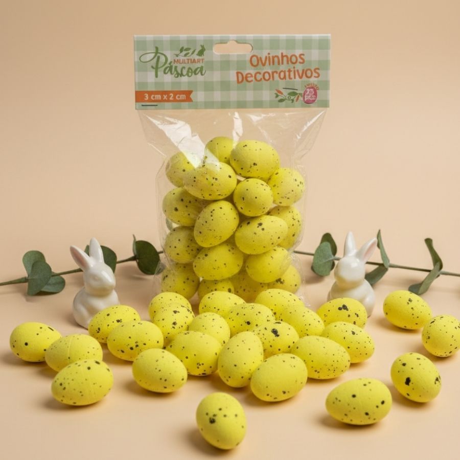 Ovinhos de Páscoa Decorativos Amarelo com Manchinhas - 3cm  - 25 unidades - Rizzo em Oferta na Shopee