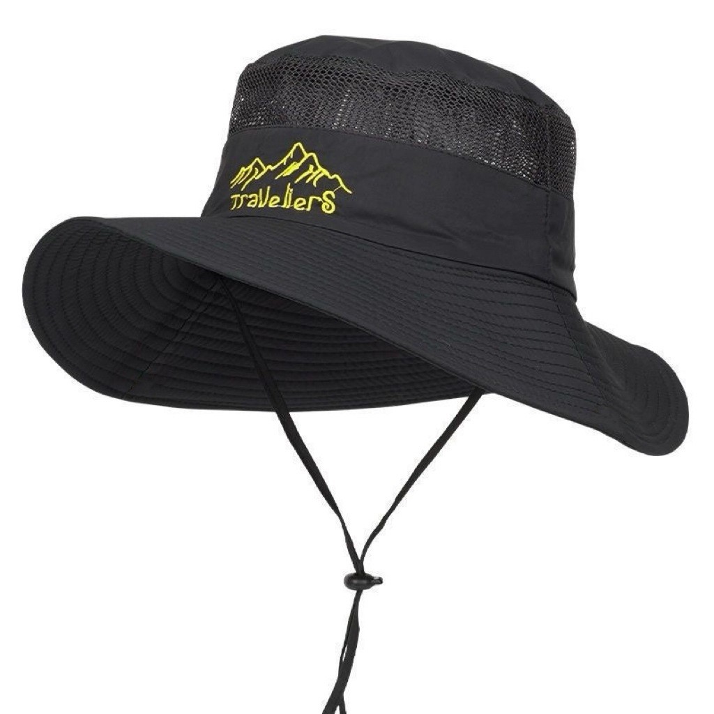 Chapéu Masculino Outdoor Aba Larga Respirável com Proteção UV Ideal para Trilha Pesca e Camping