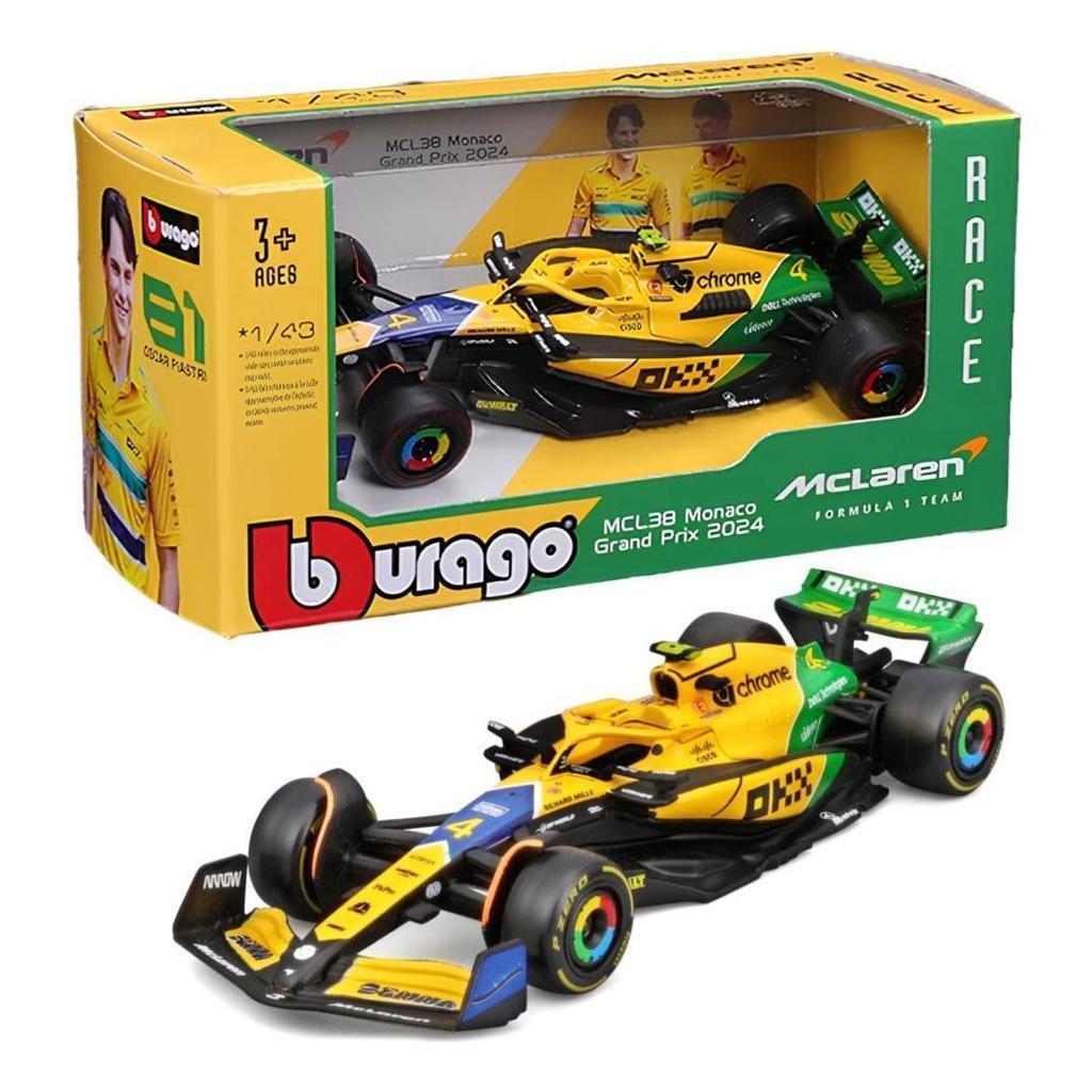 Miniatura F1 Senna Tribute McLaren MCL38 GP Mônaco 2024 1:43 Bburago Colecionável