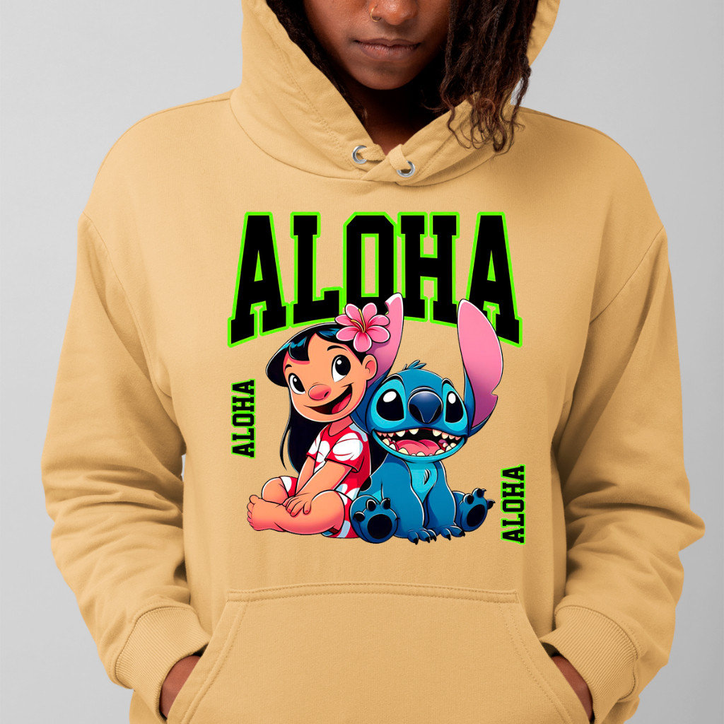 Moletom Canguru Lilo Stitch E Aloha Moda Feminina Inverno 100% Algodão Premium Varias Cores Top