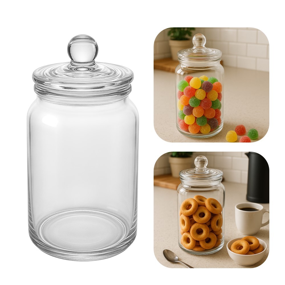 Pote  Hermético de Vidro Porta Mantimentos com Tampa Transparente Cereal 1,6l Lyor