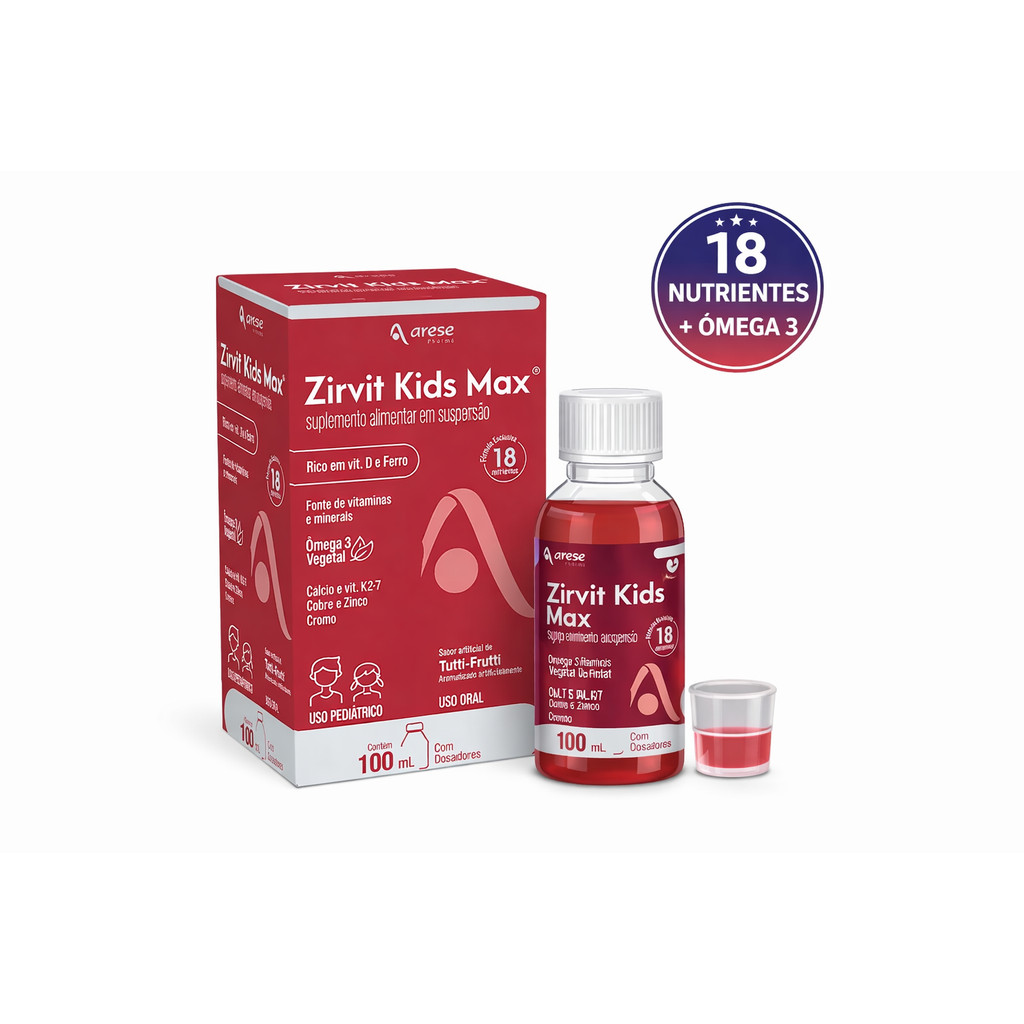 Zirvit Kids Max 100ml | 18 Nutrientes + Ômega 3 + Vitaminas e Minerais Quelatados | Infantil