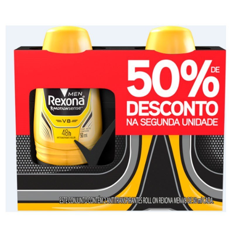 Kit Desodorante Roll On Rexona Men V8 50ml 2 Unidades em Oferta na Shopee