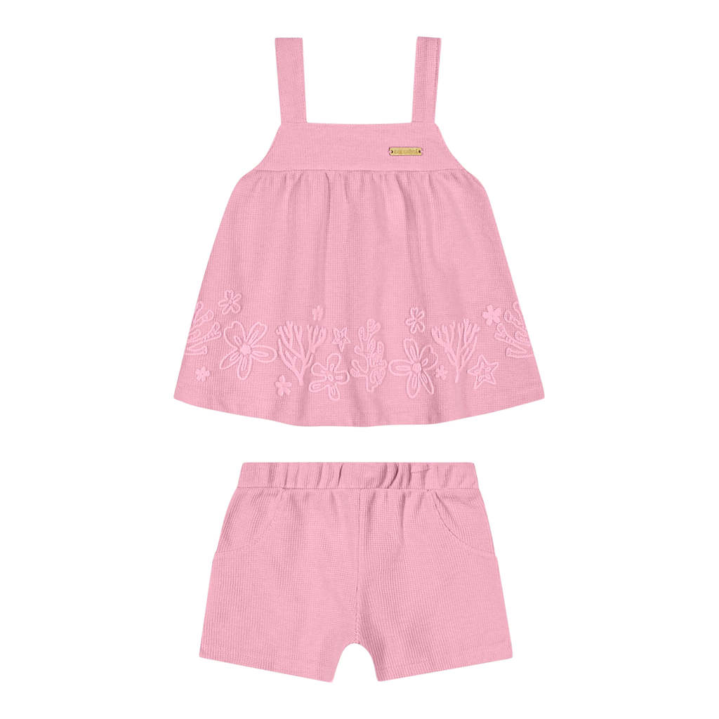 Conjunto Bebê Menina Malha Tricô Corais Colorittá Rosa