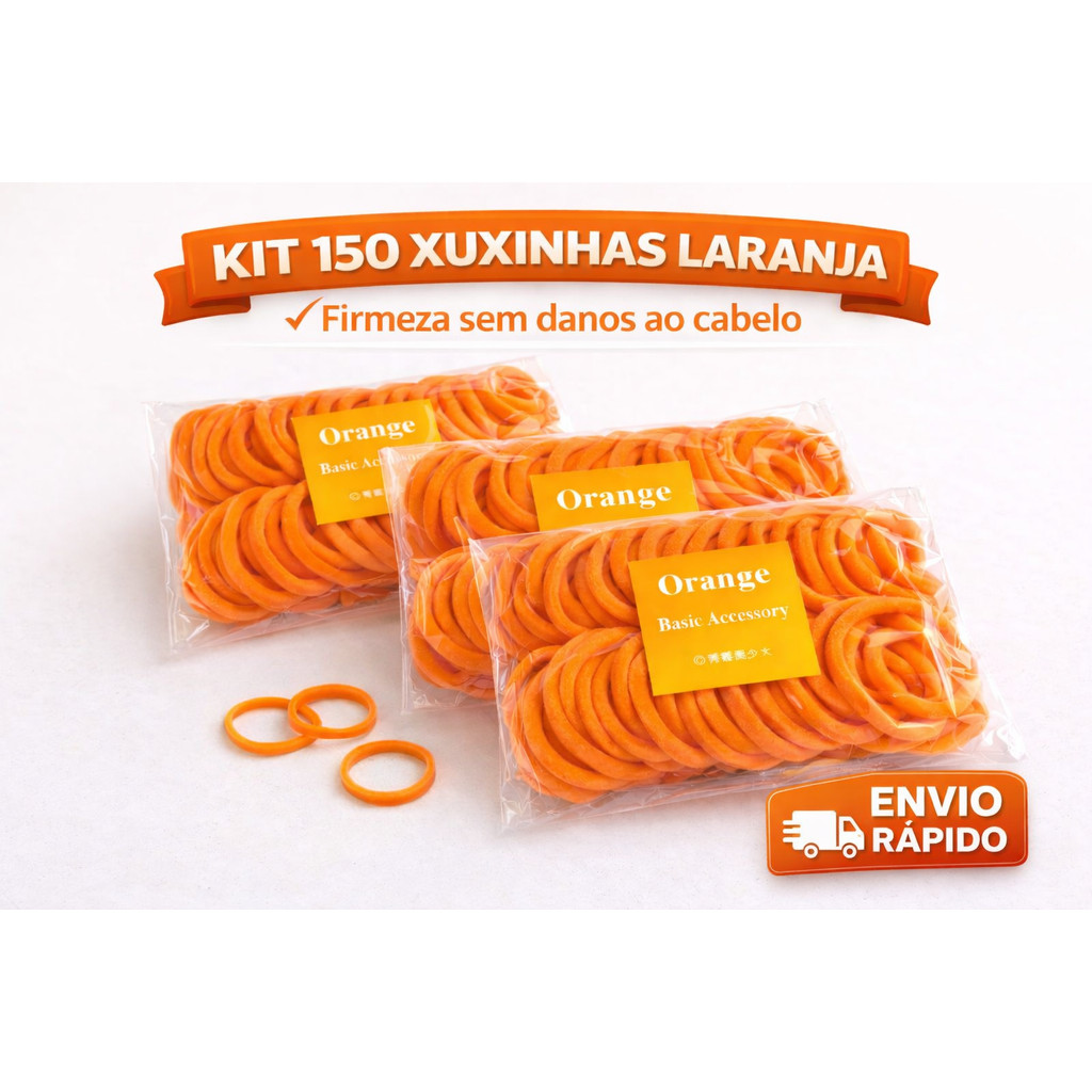 Kit 50/150 Xuxinhas Laranja Elástico de Cabelo Scrunchie Resistente Coloridos