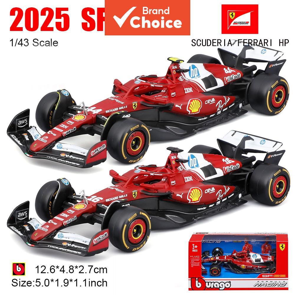  Bburago 1:43 Scuderia Ferrari HP SF25 F1 Modelo - Charles Leclerc #16 & Lewis Hamilton #44 Miniatura de Carro de Liga