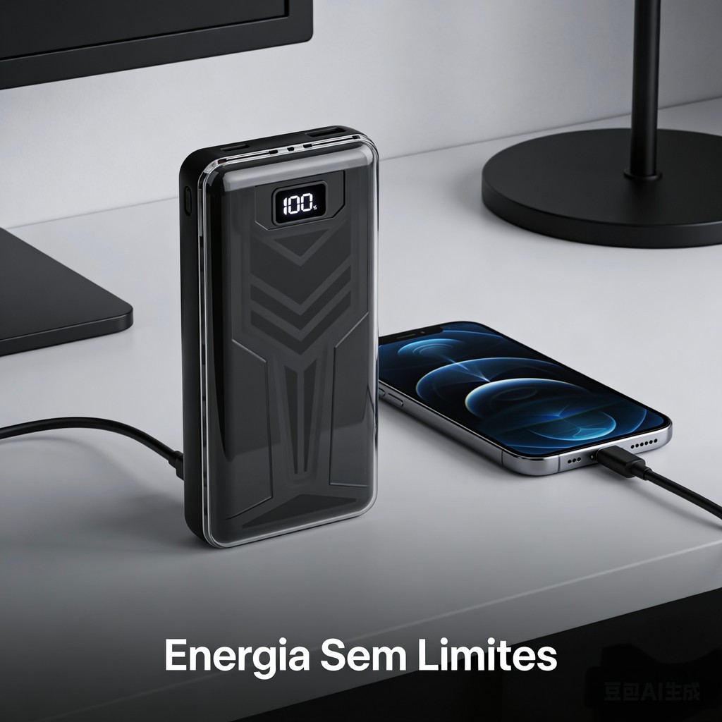 Power Bank 20000mAh 4 em 1 com Cabo Integrado Lightning Tipo C Micro USB Carga Rápida 3.1A