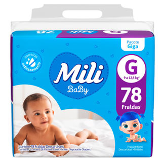 Fralda Mili Baby Tamanho G Pacote Giga 78 Unidades Descartáveis em Oferta na Shopee
