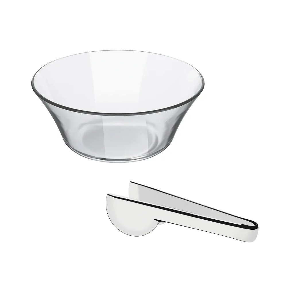 Kit Saladeira De Vidro E Pegador Em Inox 2,3L Tigela Cumbuca