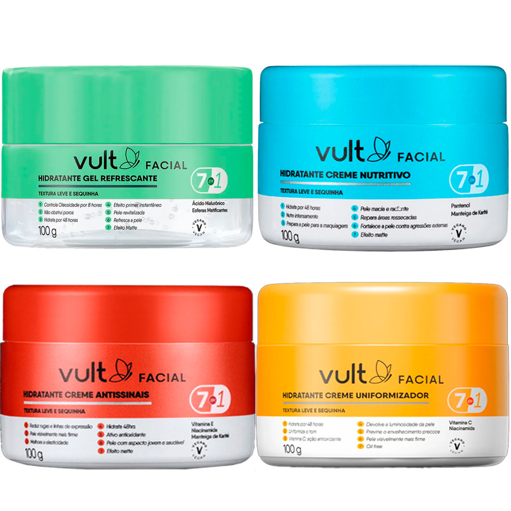 Creme Hidratante Facial Uniformizador, Nutritivo, Refrescante, Antissinais Vult 100g ESCOLHA