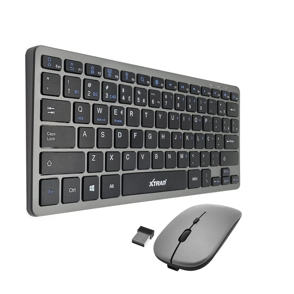 Kit Teclado e Mouse Sem fio Bluetooth Conexão 2.4ghz Recarregável