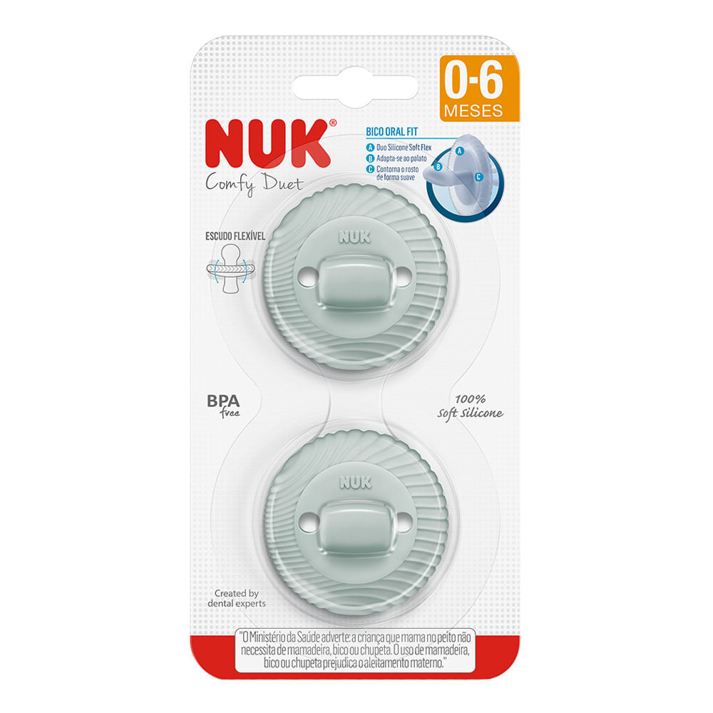 Chueta Nuk Comfy Duet Silicone 0 a 6 Meses 2 Unidade em Oferta na Shopee