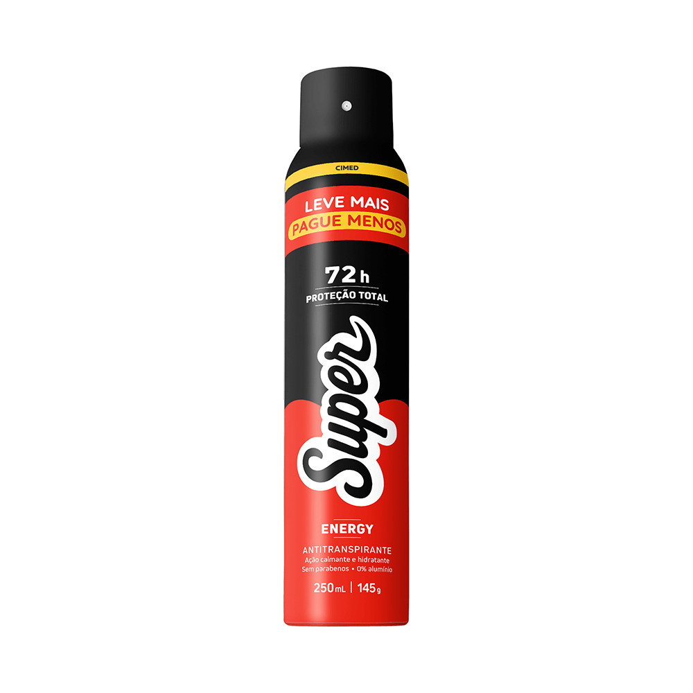Desodorante Super Energy Aerosol Antitranspirante 72h  250ml/145g Leve Mais Pague Menos em Oferta na Shopee
