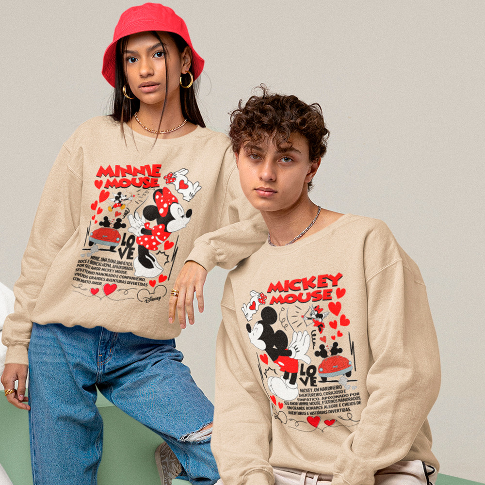 Moletom kit Casal Namorados Mickey Mouse Minnie Mouse Blusa De Frio Algodão Gola Careca Gola Redonda