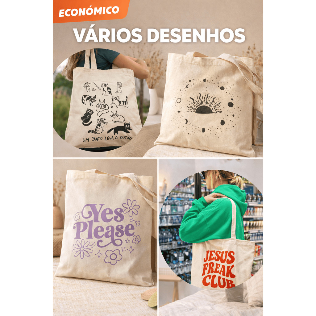 Bolsa Sacola Ecobag Algodão Cru Sacola Ecológica Escola Faculdade Curso Personalizado Praia Moda Envio Rapido