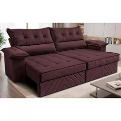 Sofá Retrátil e Reclinável 3,00m com Molas e Espuma D33 Thunder Velusoft Vinho Cama inBox