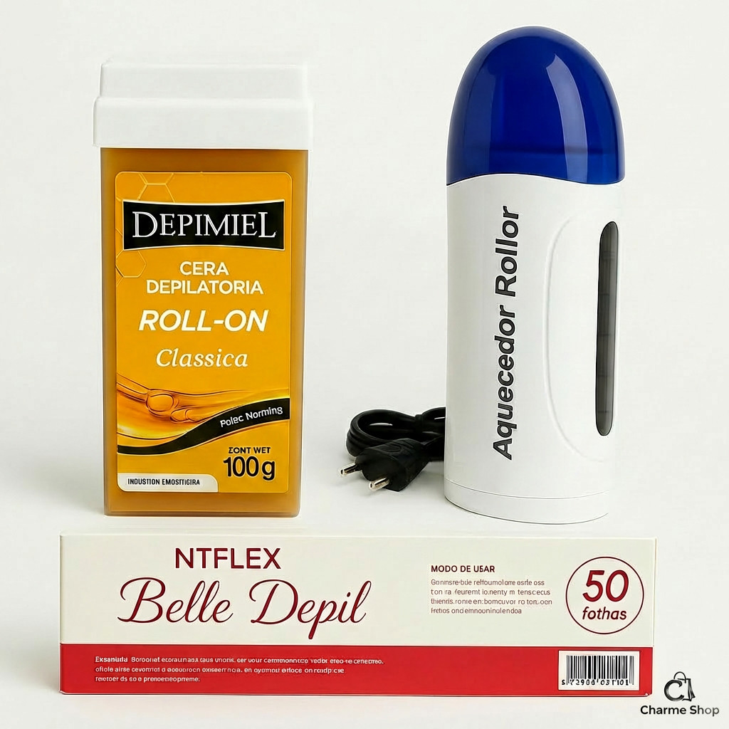 KIT Aparelho Aquecedor De Cera Quente Roll On + Refil De Cera Rolon + 50 Papel
