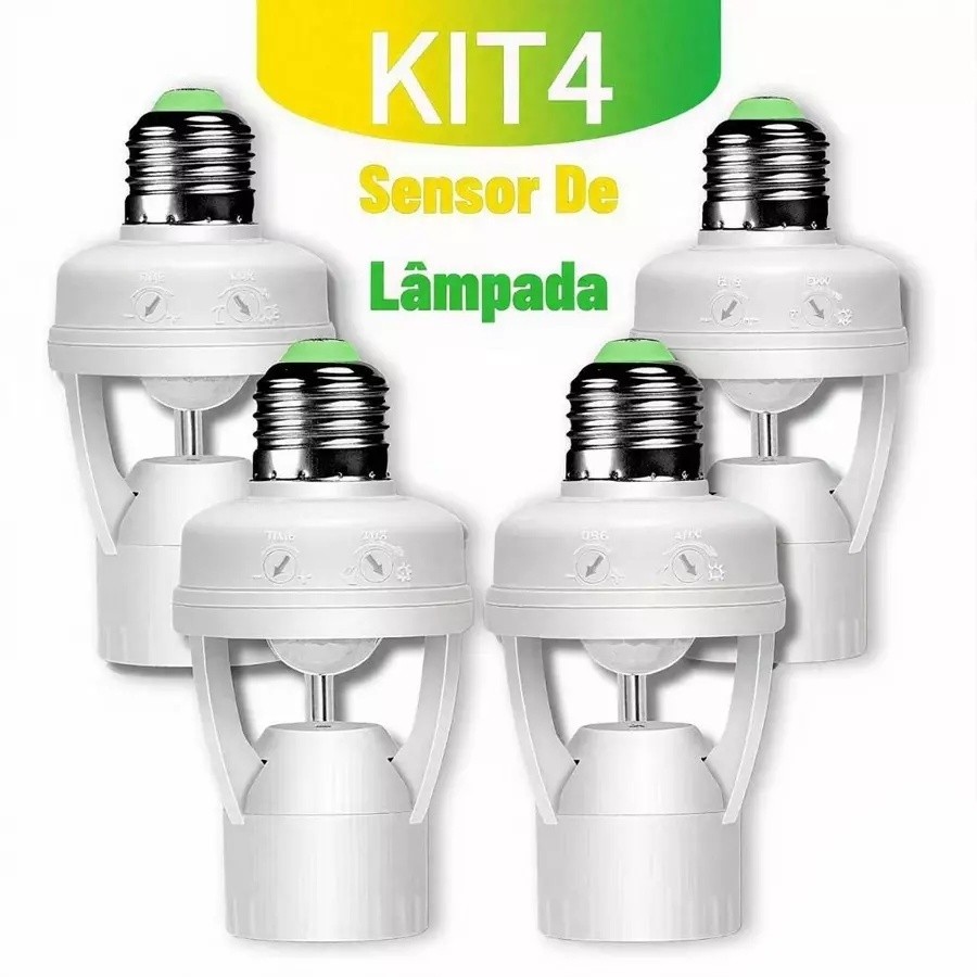 Kit 1/2/3/4 Sensor de Presença com Fotocélula para Lâmpada Soquete E27 – Acionamento Automático Dia e Noite Bivolt