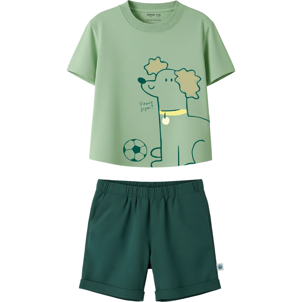 Roupa Infantil Menino 18 24 Meses Conjunto Malwee Kids Original Camiseta e Short Verde Bebê