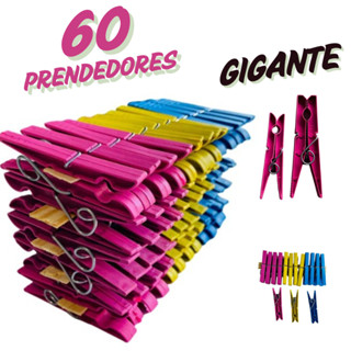 Kit com 60 / 48 / 36 / 24 / 12 Pregadores de Roupas em Plástico GIGANTE Reforçados - Cores Sortidas em Oferta na Shopee