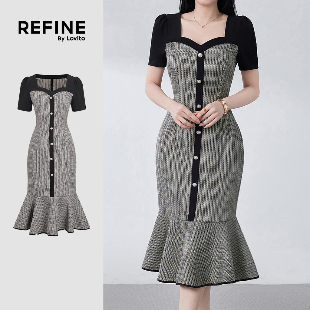 (Refine by Lovito) Vestido Costura Tecido Estilo Inspirado Chanel Primavera/verão para Mulheres Trabalho LR32E577