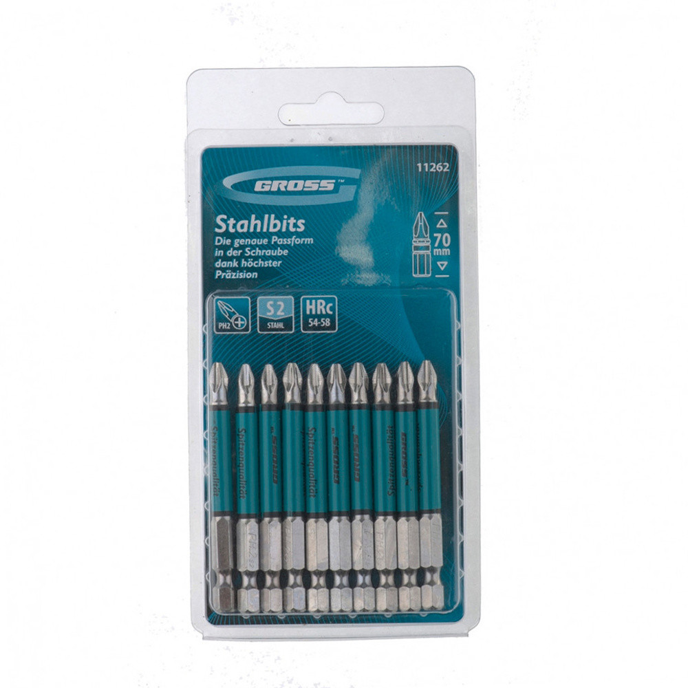 Jogo de bits phillips ph2 x 70 mm encaixe 1/4' com 10 peças - Gross