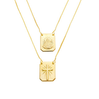 Escapulário Semijoia Unissex Sagrado Coração de Jesus e Cruz – Banho de Ouro 18K