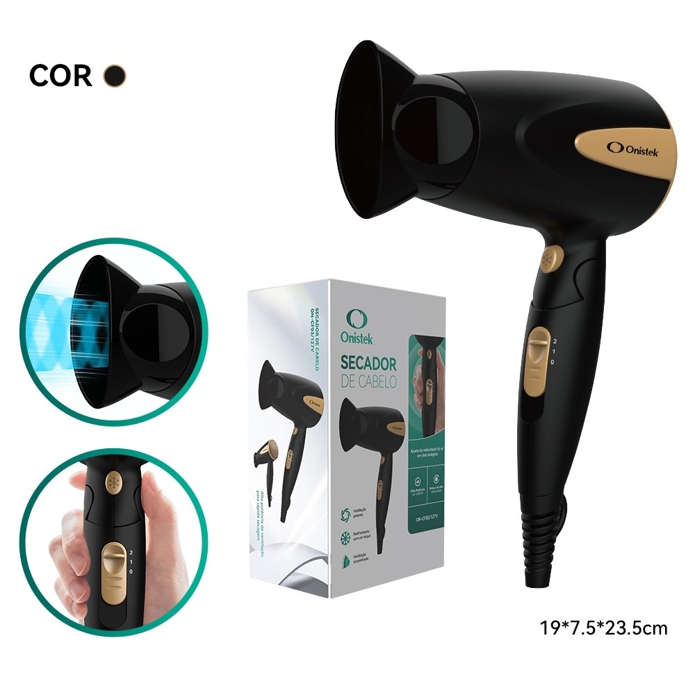 Secador De Cabelo Dobrável 2 Velocidades 1200W/1600W Bivolt 127V/220V em Oferta na Shopee