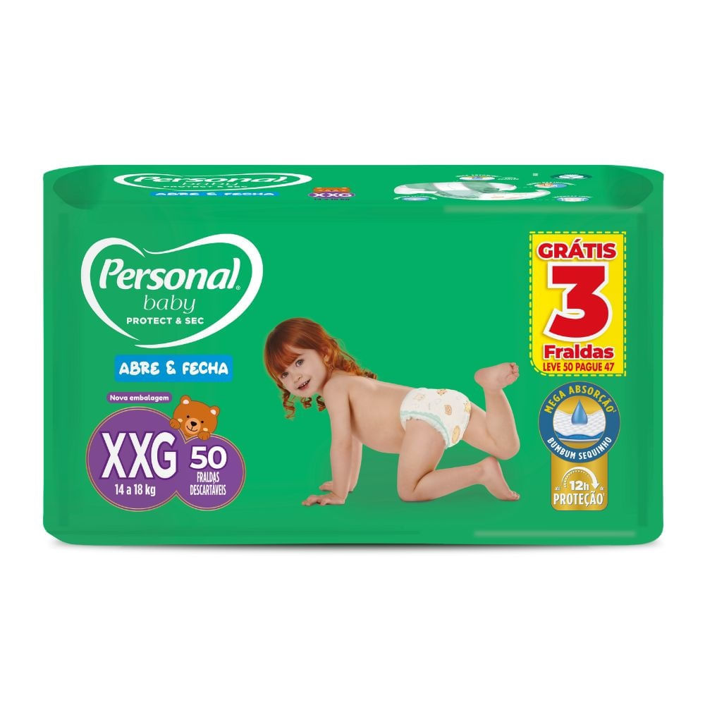 Fralda Personal Baby Protect & Sec Abre e Fecha XXG 50 Unidades