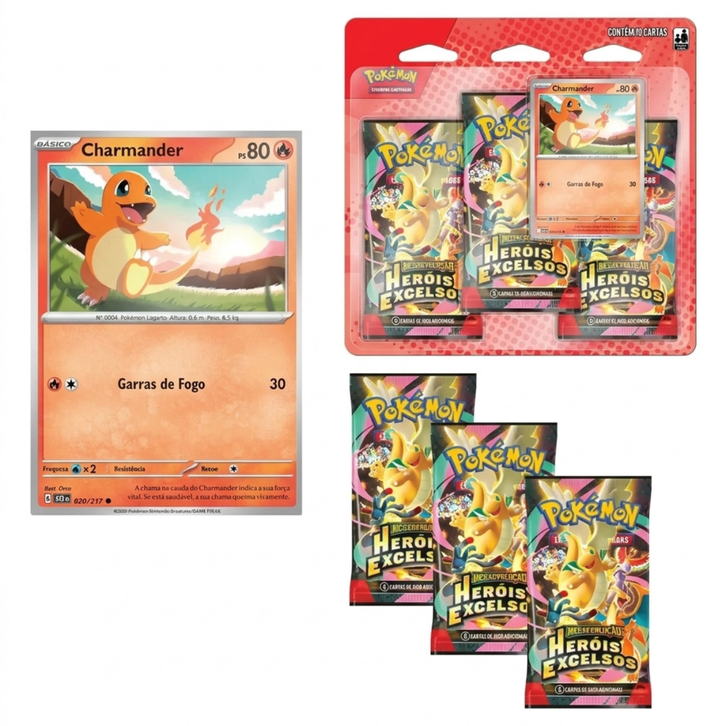 Pokemon Baralho Mega Evolução Herois Excelsos 3 PacK - COPAG em Oferta na Shopee