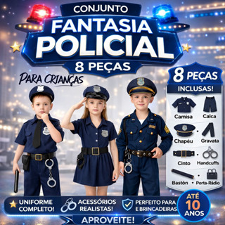Conjunto Fantasia Policial 8 Peças Crianças Uniforme Fantasia Cosplay Até 10 anos em Oferta na Shopee