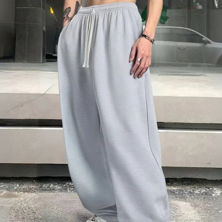 Calça Cargo Unissex Baggy Larga DE Moletom Despojada Casual Confortável Treino Forrada Lisa