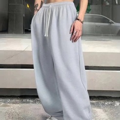 Calça Cargo Baggy Larga DE Moletom Masculina Despojada Casual Confortável Treino Forrada Lisa